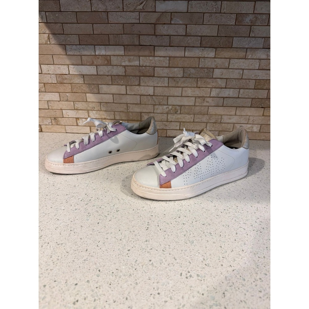 P448 Jack Low Top Sneakers Womens EU 38 US 7.5-8 White Lilac Metallic Leather